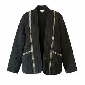 NWT Pure J. Jill Jacket Womens Tall Small Black Quilted Open Front Embroidered